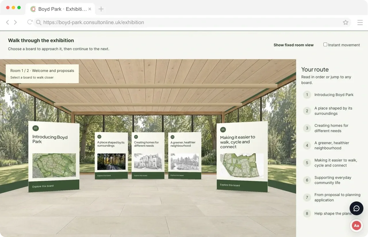 Interactive exhibition showing project information panels