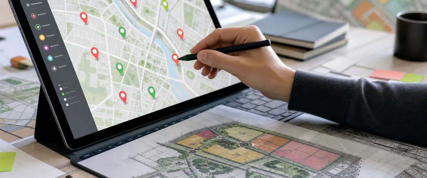 Interactive planning consultation map with pin-drop feedback and a masterplan overlay